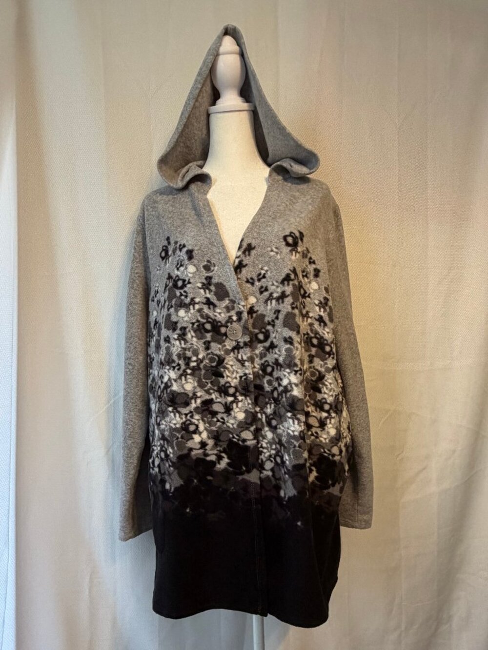 Cuddl Duds Fleece Floral Dip Dye Hoodie Jacket - Picture 2 of 16